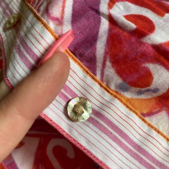 Robert Graham Shirt Paisley Striped Multicolor Linen Cotton Pearl Button Down XL - Picture 3 of 10